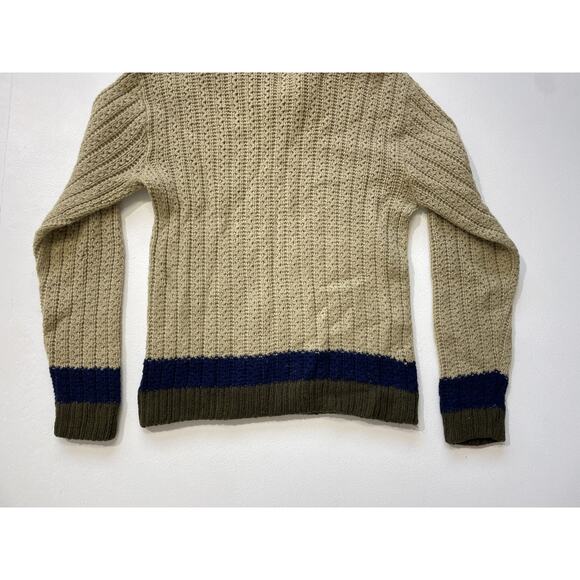 Vintage 60's Jantzen Wool Mens Sweater / XL / Mod Chunky Pullover Striped Beige - Picture 6 of 9